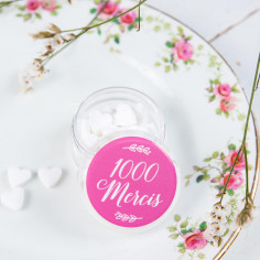 La boite ronde "merci" et ses mini bonbons coeur (7 coloris)