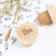 Bouchon de vin réutilisable en bois "thank you"