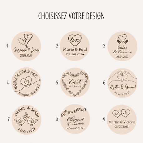 Bouchon personnalisé thème coeur (9 motifs)