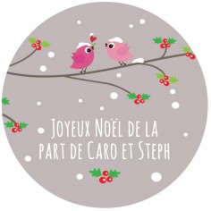 Sticker personnalisé Noël  "birdies in snow"