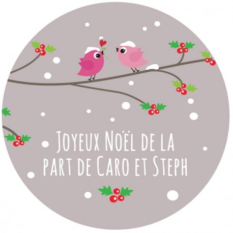 Sticker personnalisé Noël  "birdies in snow"
